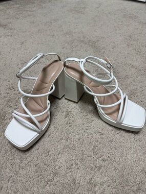 White Strappy Block Heels